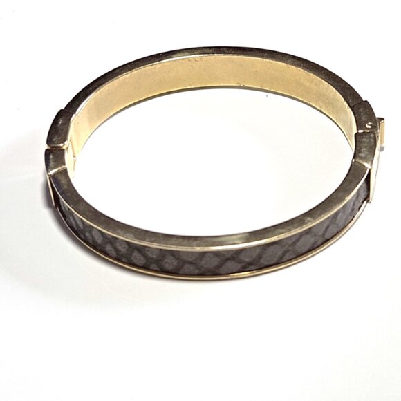 Ann Taylor Hinged Bangle Bracelet, Gold Tone with Snakeskin Design - Picture 2 of 10